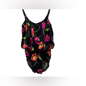 Vintage 80’s swimsuit women's size 10 bathing suit tropical neon one piece